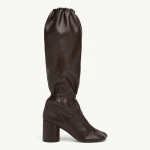 MM6 Maison Margiela Elasticated Anatomic Knee-High Boots in Dark Brown | Boots | Coveti