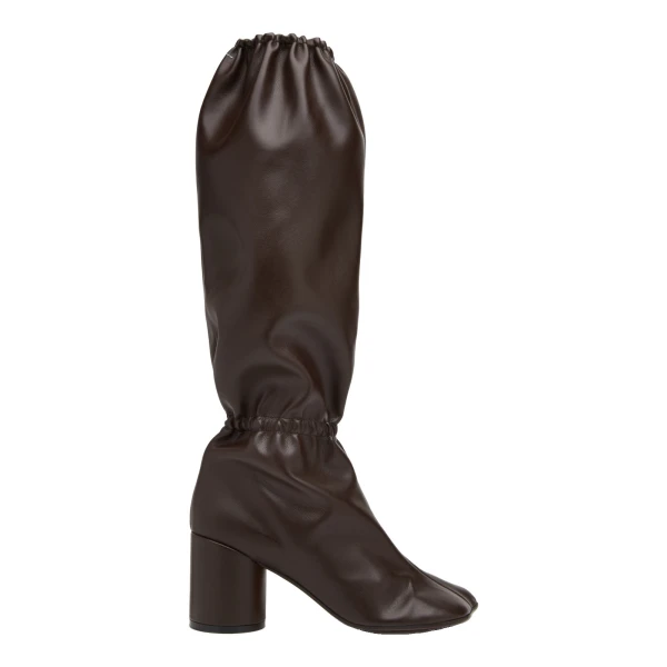MM6 Maison Margiela Elasticated Anatomic Knee-High Boots in Dark Brown | Boots | Coveti