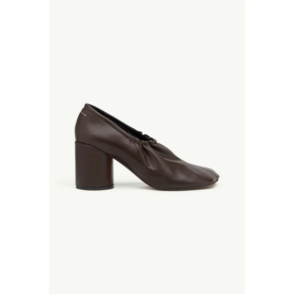 MM6 Maison Margiela Elasticated Anatomic Pumps in Dark Brown, view 2 | Heels | Coveti