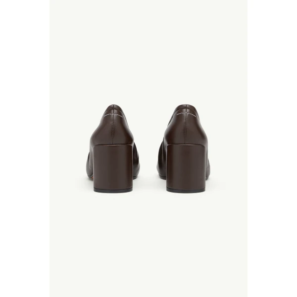 MM6 Maison Margiela Elasticated Anatomic Pumps in Dark Brown, view 4 | Heels | Coveti