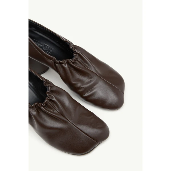 MM6 Maison Margiela Elasticated Anatomic Pumps in Dark Brown, view 5 | Heels | Coveti