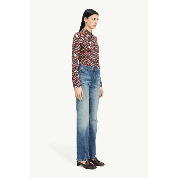 MM6 Maison Margiela Faded Printed-Line Straight-Leg Jeans in Blue, view 3 | Denim | Coveti