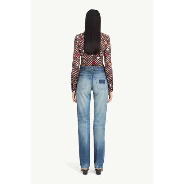 MM6 Maison Margiela Faded Printed-Line Straight-Leg Jeans in Blue, view 4 | Denim | Coveti