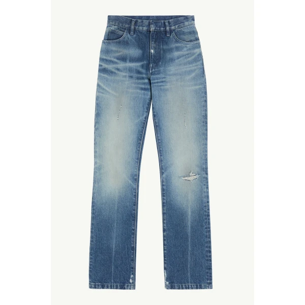 MM6 Maison Margiela Faded Printed-Line Straight-Leg Jeans in Blue, view 6 | Denim | Coveti