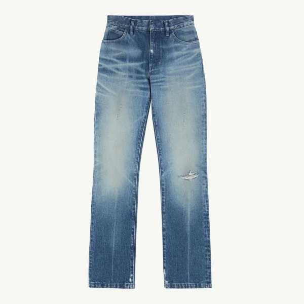 MM6 Maison Margiela Faded Printed-Line Straight-Leg Jeans in Blue | Denim | Coveti
