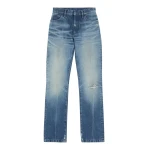 MM6 Maison Margiela Faded Printed-Line Straight-Leg Jeans in Blue | Denim | Coveti
