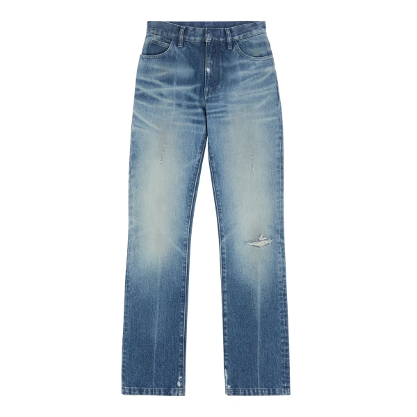 MM6 Maison Margiela Faded Printed-Line Straight-Leg Jeans in Blue | Denim | Coveti