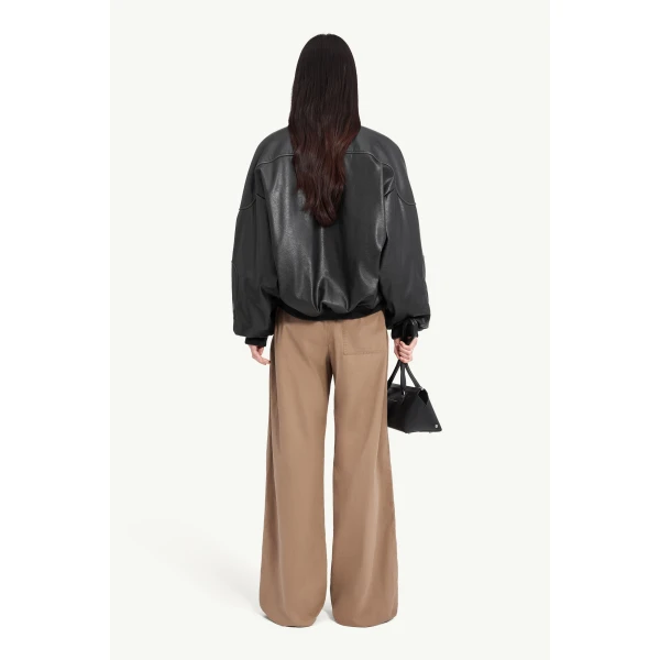 MM6 Maison Margiela Faux Leather Jacket with Rib-Knit Trim in Black, view 4 | Leather Jackets | Coveti