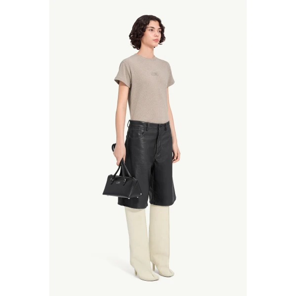 MM6 Maison Margiela Faux Leather Knee-Length Shorts in Black, view 3 | Shorts | Coveti