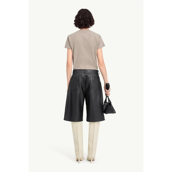 MM6 Maison Margiela Faux Leather Knee-Length Shorts in Black, view 4 | Shorts | Coveti