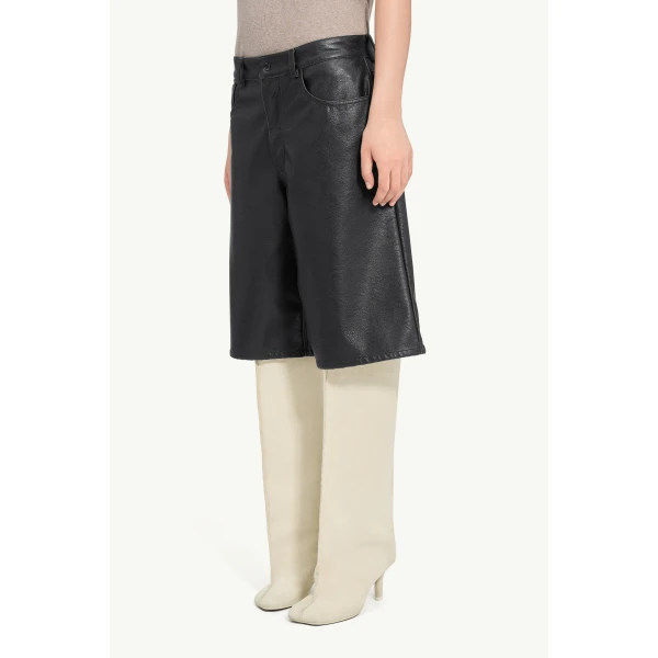 MM6 Maison Margiela Faux Leather Knee-Length Shorts in Black, view 5 | Shorts | Coveti