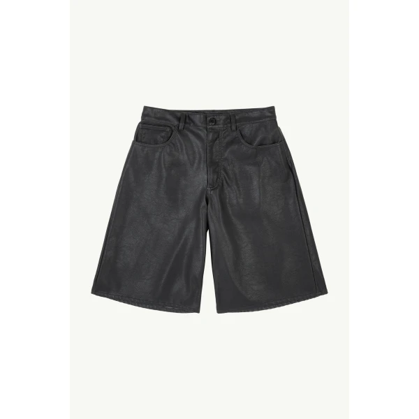MM6 Maison Margiela Faux Leather Knee-Length Shorts in Black, view 6 | Shorts | Coveti