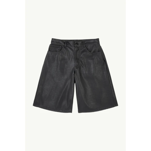 Faux Leather Knee-Length Shorts in Black