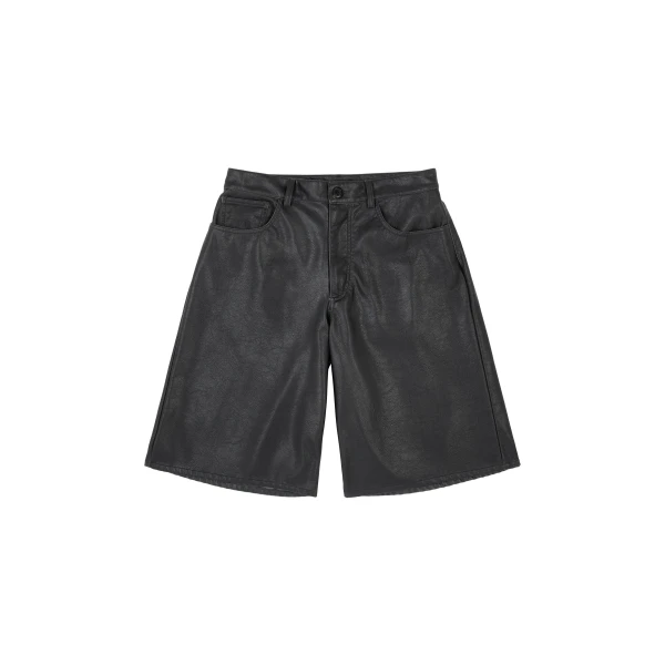 MM6 Maison Margiela Faux Leather Knee-Length Shorts in Black | Shorts | Coveti