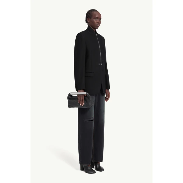 MM6 Maison Margiela Flannel Zip-Front Suit Jacket in Black, view 3 | Blazers | Coveti
