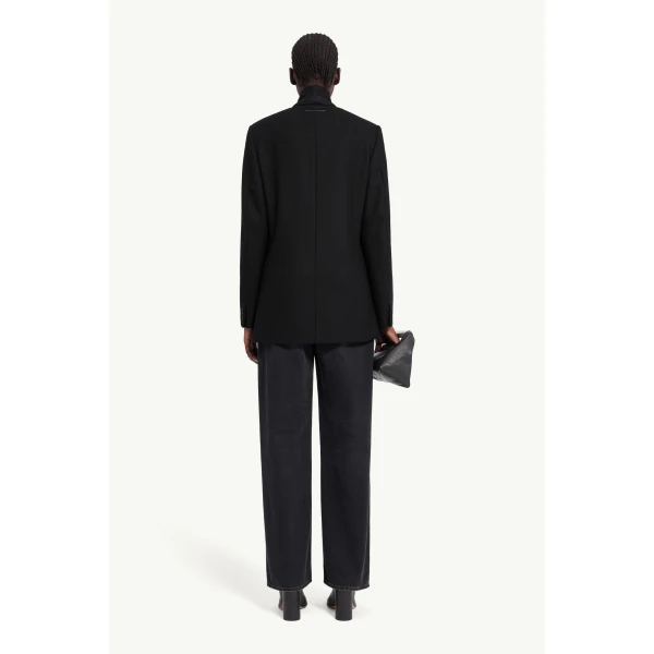 MM6 Maison Margiela Flannel Zip-Front Suit Jacket in Black, view 4 | Blazers | Coveti