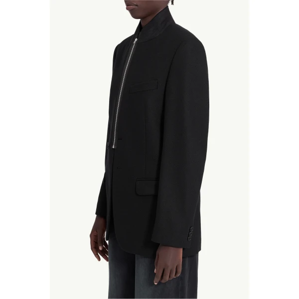 MM6 Maison Margiela Flannel Zip-Front Suit Jacket in Black, view 5 | Blazers | Coveti
