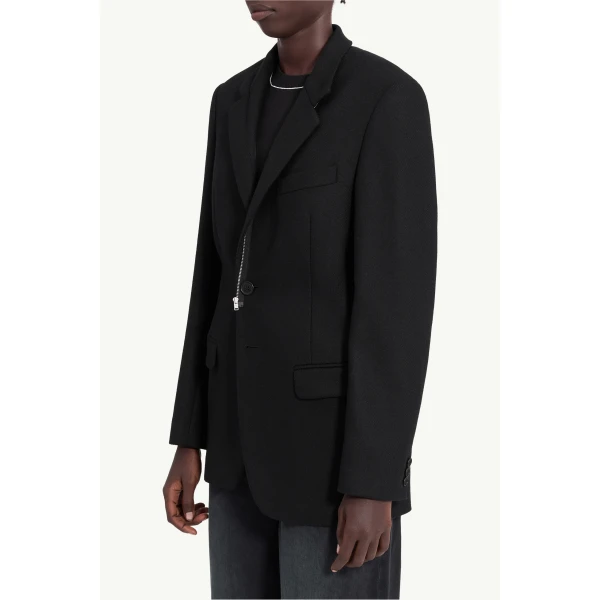 MM6 Maison Margiela Flannel Zip-Front Suit Jacket in Black, view 6 | Blazers | Coveti