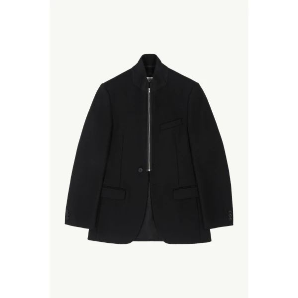 Flannel Zip-Front Suit Jacket in Black