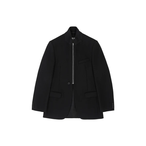 MM6 Maison Margiela Flannel Zip-Front Suit Jacket in Black | Blazers | Coveti
