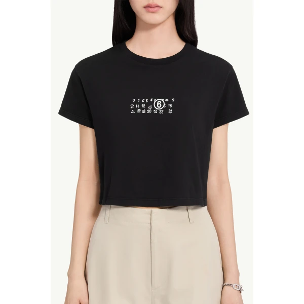 MM6 Maison Margiela Flipped-Print Overdyed T-Shirt in Black, view 5 | T-shirts | Coveti
