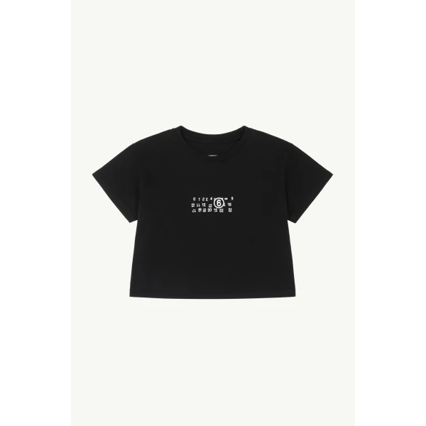 MM6 Maison Margiela Flipped-Print Overdyed T-Shirt in Black, view 6 | T-shirts | Coveti
