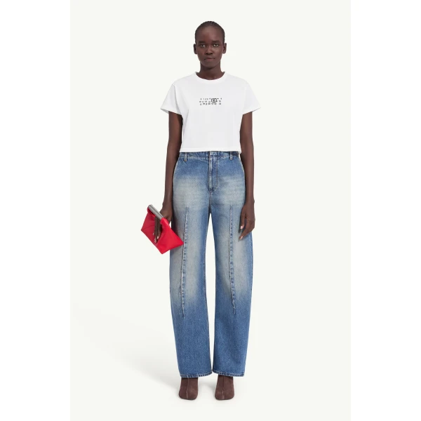 MM6 Maison Margiela Flipped-Print Overdyed T-Shirt in White, view 2 | T-shirts | Coveti