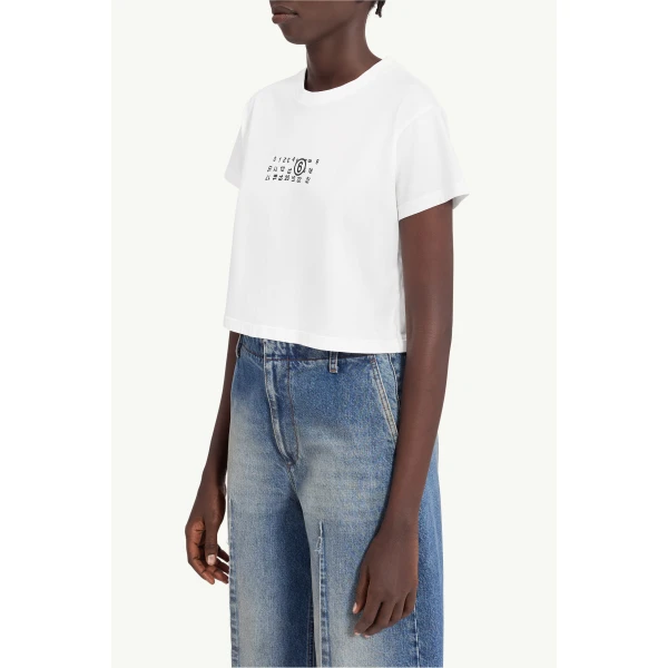 MM6 Maison Margiela Flipped-Print Overdyed T-Shirt in White, view 5 | T-shirts | Coveti