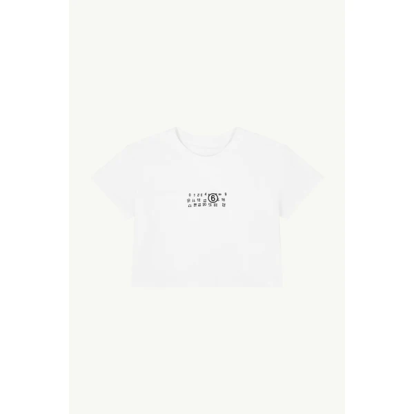 MM6 Maison Margiela Flipped-Print Overdyed T-Shirt in White, view 6 | T-shirts | Coveti