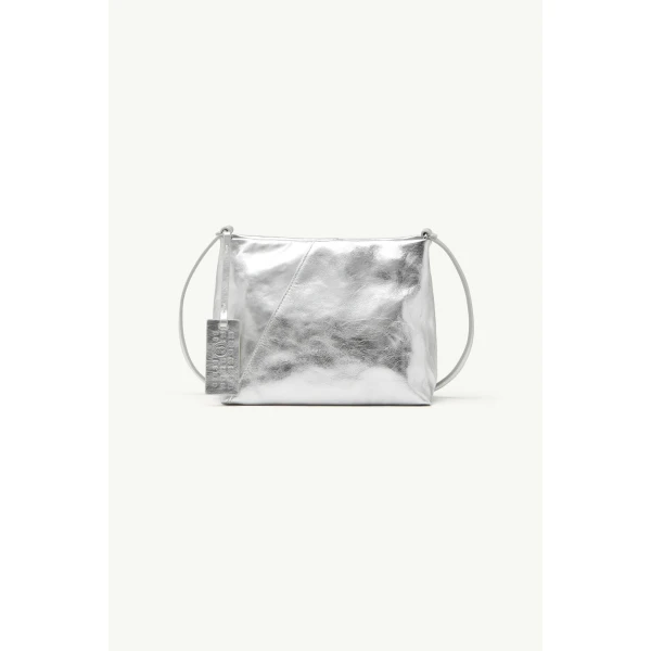 MM6 Maison Margiela Folded Japanese Shoulder Bag in Silver, view 2 | Shoulder & Crossbody Bags | Coveti