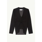MM6 Maison Margiela Gathered Chiffon V-Neck Top in Black | Tops | Coveti