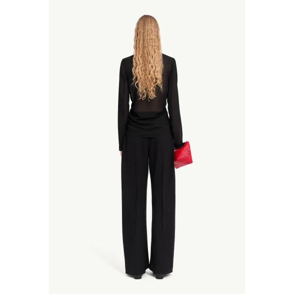 MM6 Maison Margiela Gathered Chiffon V-Neck Top in Black, view 4 | Tops | Coveti