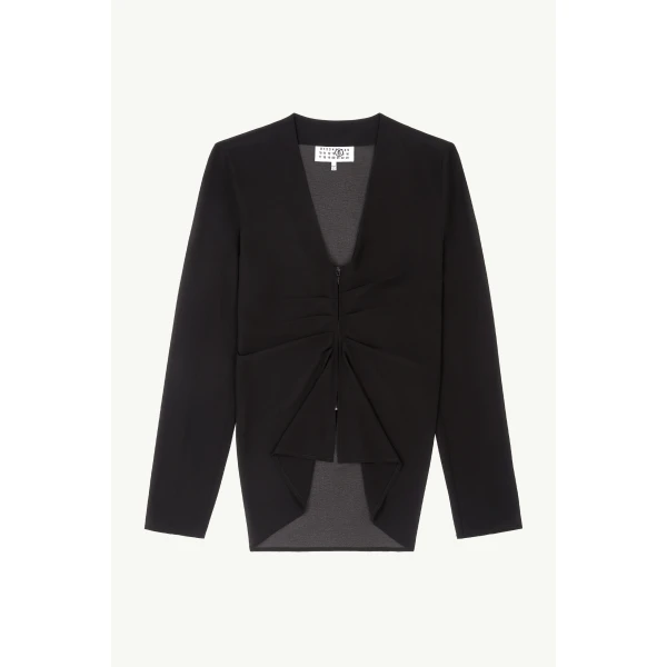 Gathered Chiffon V-Neck Top in Black