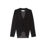 MM6 Maison Margiela Gathered Chiffon V-Neck Top in Black | Tops | Coveti
