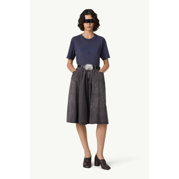 MM6 Maison Margiela Gathered Denim Skirt in Black, view 2 | Denim Skirts | Coveti