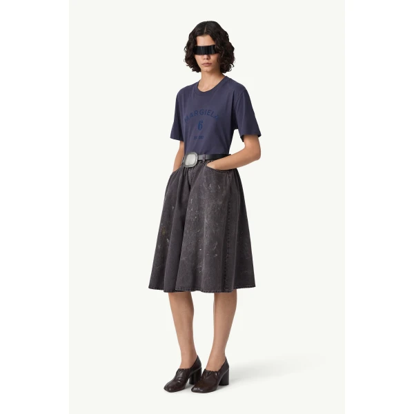 MM6 Maison Margiela Gathered Denim Skirt in Black, view 3 | Denim Skirts | Coveti