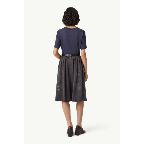 MM6 Maison Margiela Gathered Denim Skirt in Black, view 4 | Denim Skirts | Coveti