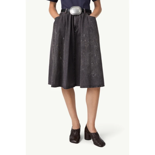 MM6 Maison Margiela Gathered Denim Skirt in Black, view 5 | Denim Skirts | Coveti