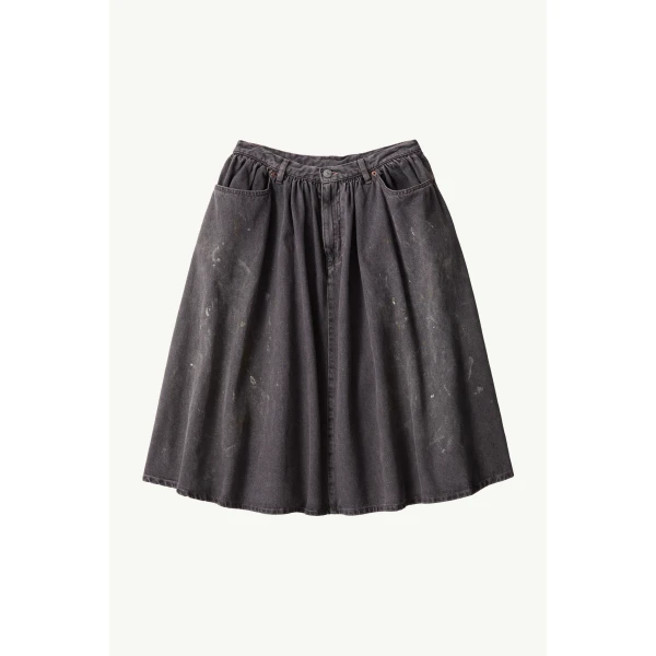 MM6 Maison Margiela Gathered Denim Skirt in Black, view 6 | Denim Skirts | Coveti