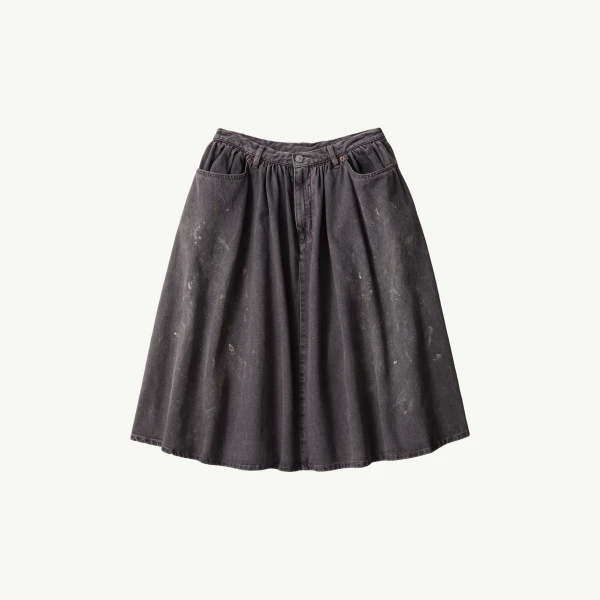 Gathered Denim Skirt in Black