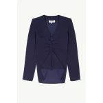 MM6 Maison Margiela Gathered V-Neck Top in Navy Blue | Tops | Coveti