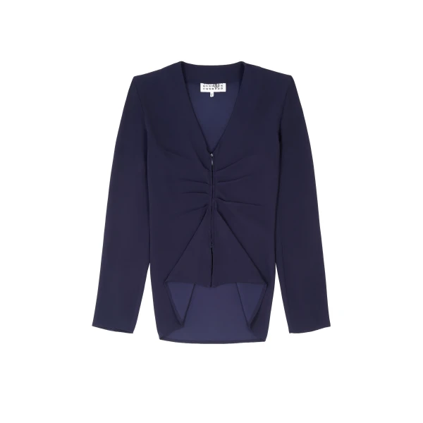 Gathered V-Neck Top in Navy Blue