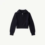 MM6 Maison Margiela Half-Zip Cropped Knit Top in Navy Blue | Sweaters | Coveti