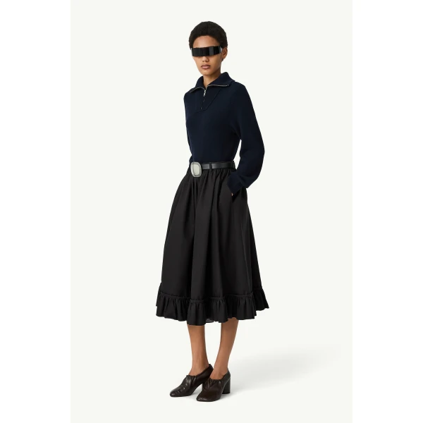MM6 Maison Margiela Half-Zip Cropped Knit Top in Navy Blue, view 3 | Sweaters | Coveti