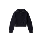 MM6 Maison Margiela Half-Zip Cropped Knit Top in Navy Blue | Sweaters | Coveti