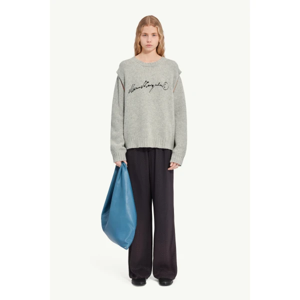 MM6 Maison Margiela Handwritten Knit Jumper in Grey Melange, view 2 | Sweaters | Coveti