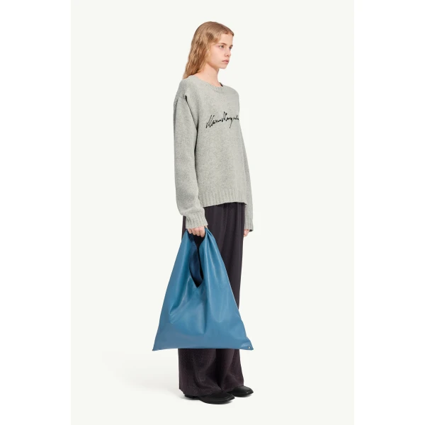 MM6 Maison Margiela Handwritten Knit Jumper in Grey Melange, view 3 | Sweaters | Coveti