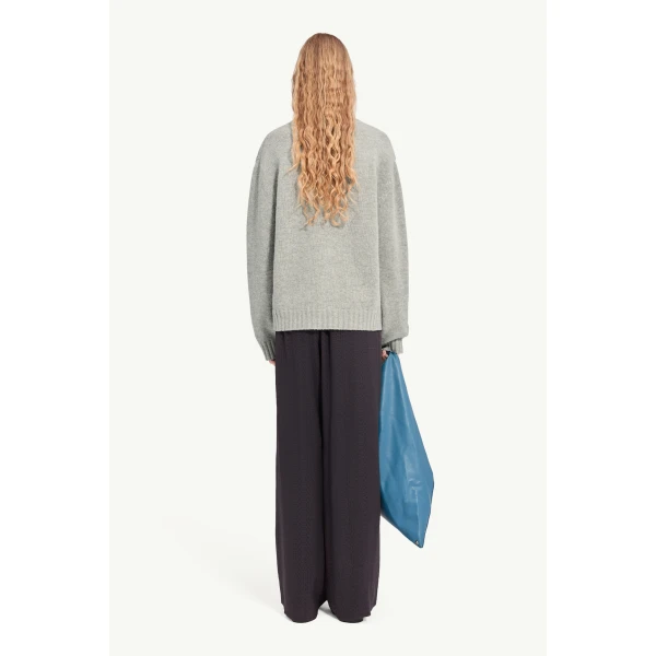 MM6 Maison Margiela Handwritten Knit Jumper in Grey Melange, view 4 | Sweaters | Coveti