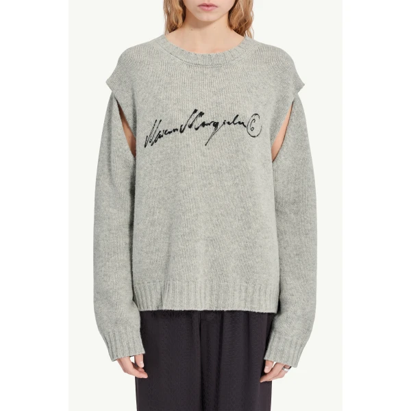 MM6 Maison Margiela Handwritten Knit Jumper in Grey Melange, view 6 | Sweaters | Coveti