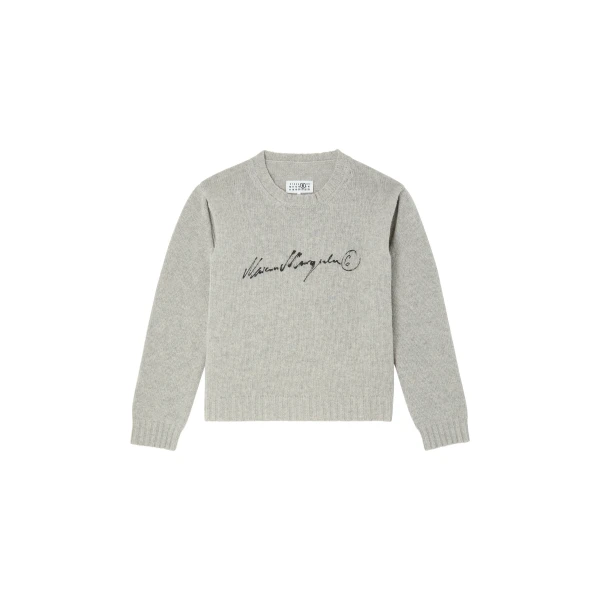 MM6 Maison Margiela Handwritten Knit Jumper in Grey Melange | Sweaters | Coveti